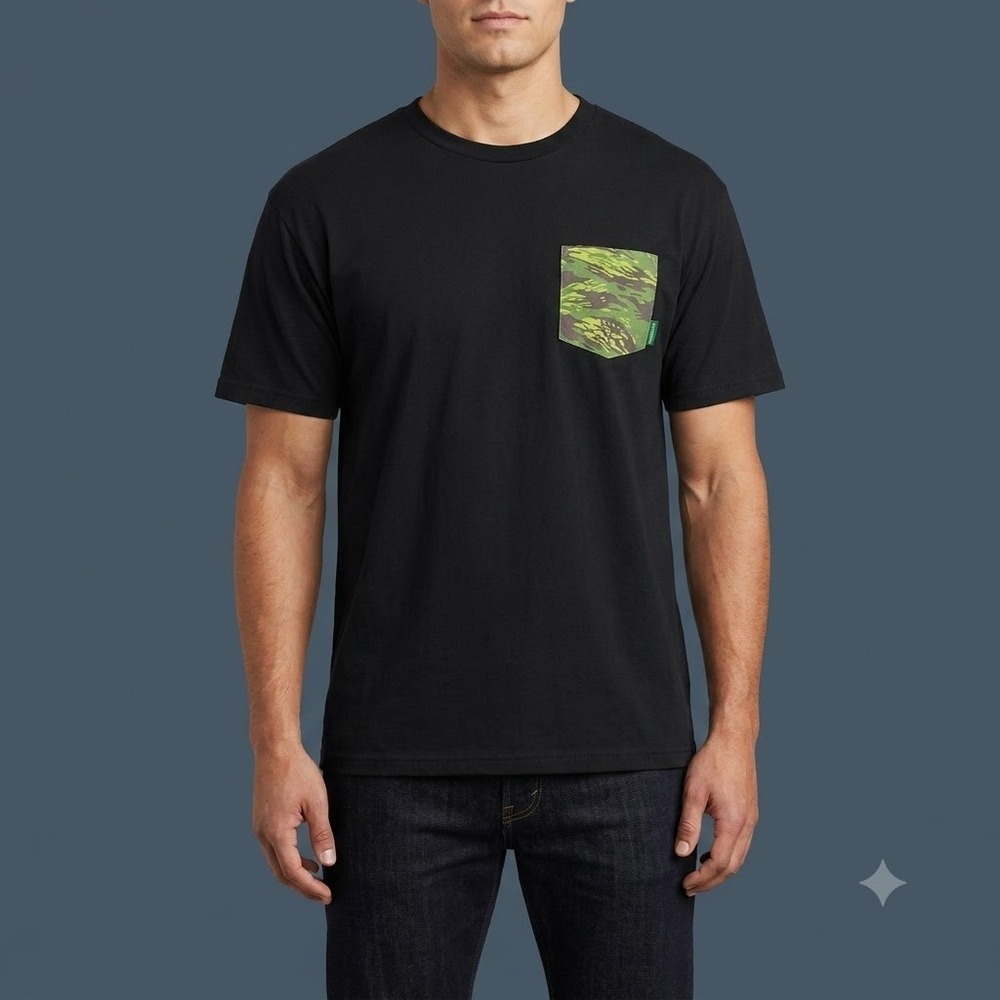 Mighty Healthy Shirt Mens XXL Black Short Sleeve Camo Pocket Graphic Skate Tee‎